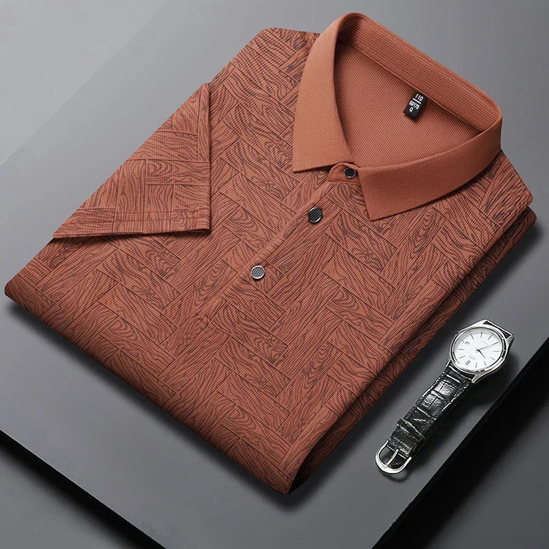 2026 Summer New Men's Business Print Short Sleeved POLO Shirt Comfortable and Cool Casual Fashion T-shirt