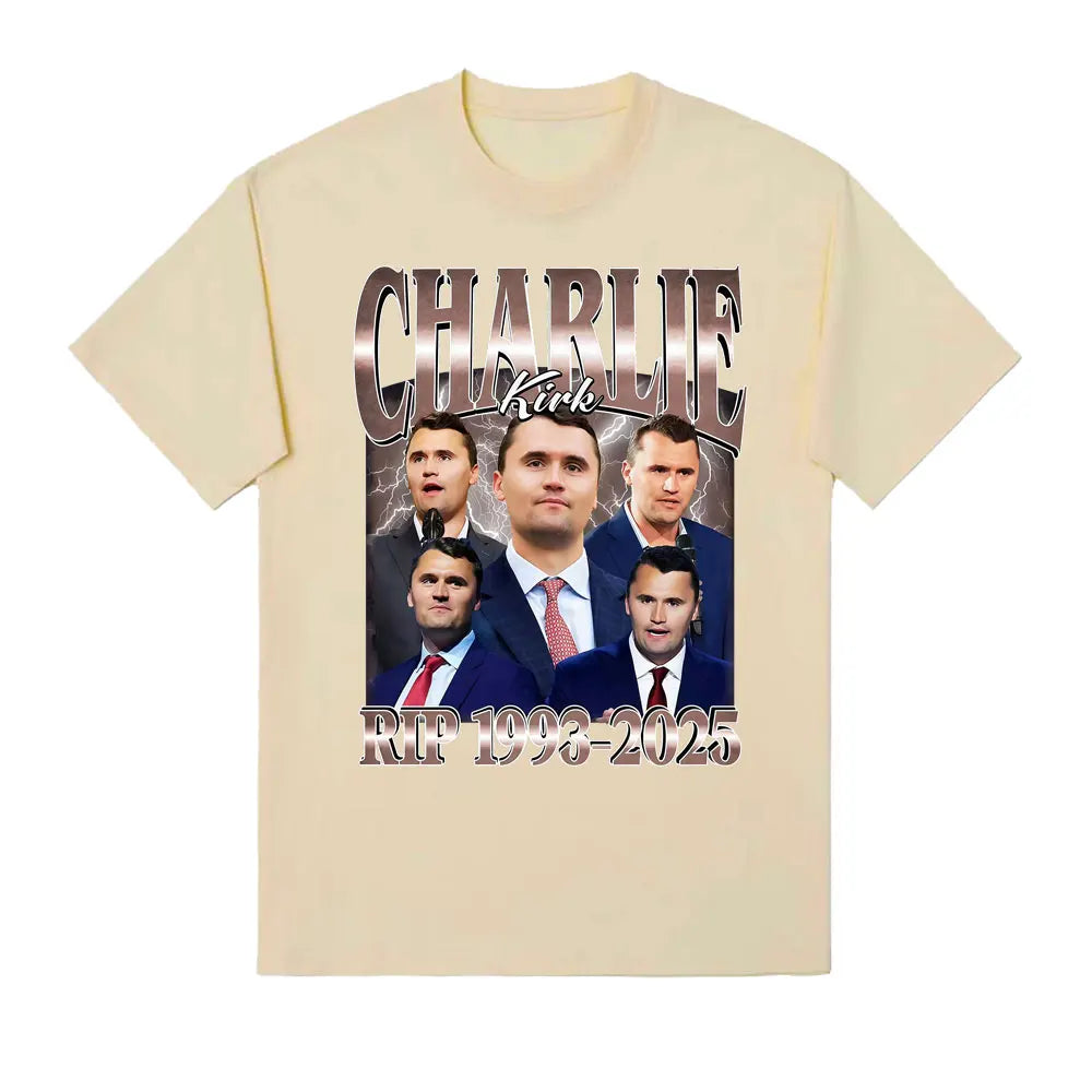 Comical Charlie Kirk RIP 1993-2026 Political Commemorative Retro Graphic Men and Women Summer Print Pure T-shirt