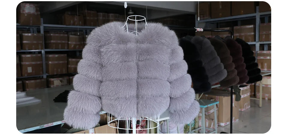 Women's Fox Fur Coat with Detachable Sleeves