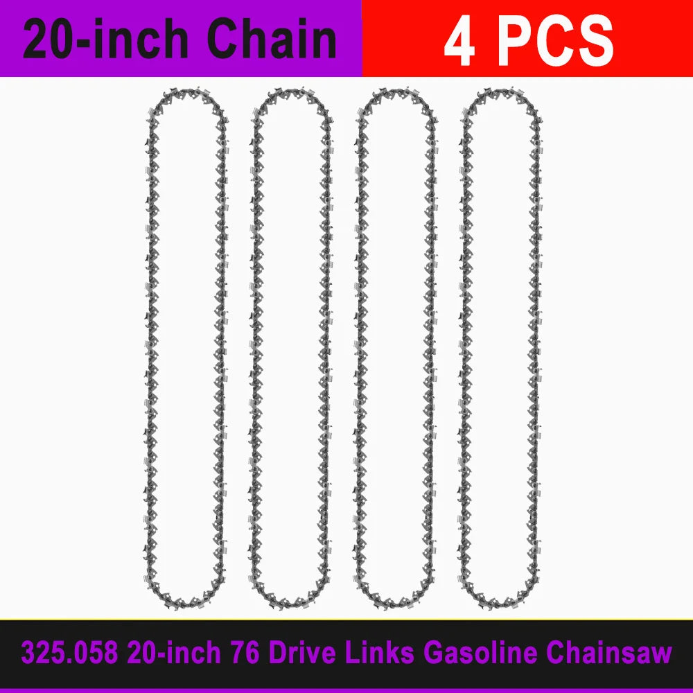 20" Professional Gas Chainsaw 76DL Chain 0.325" Pitch 0.058" Guide Tooth Top-quality Alloy Rounded 20 inch Gasoline Chainsaw Set