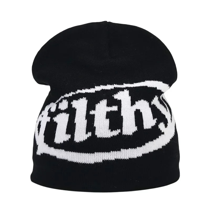 Y2K Letter Knit Beanie, Warm Ski Hat
