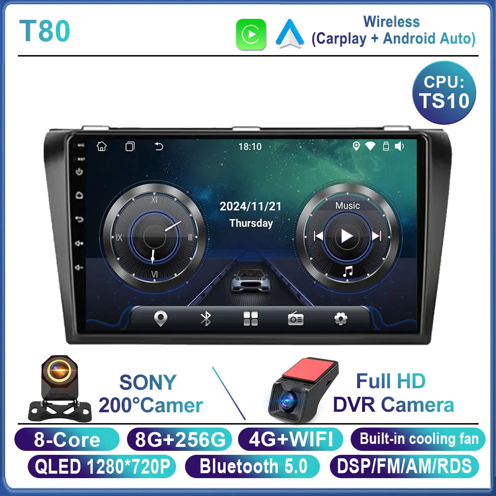 Car Stereo with Apple CarPlay & Android Auto, Compatible with Mazda 3 (2004-2009)