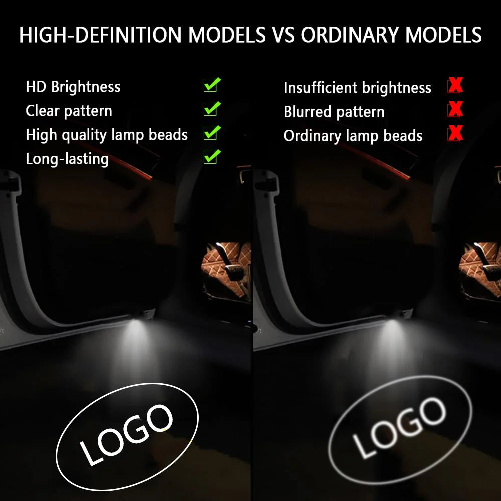 2/4 pcs Wireless Car Door Lights Projector with HD Car Door Lights LED Projector for Car Door Welcome Light