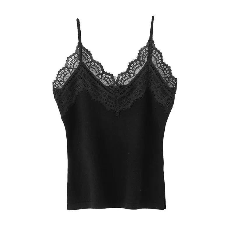 Women's Lace Trim ter Vest Ice Silk Knitted Svel Top Outerwear Suit Inner Match Beautiful Ba ort Sle Daily Wear