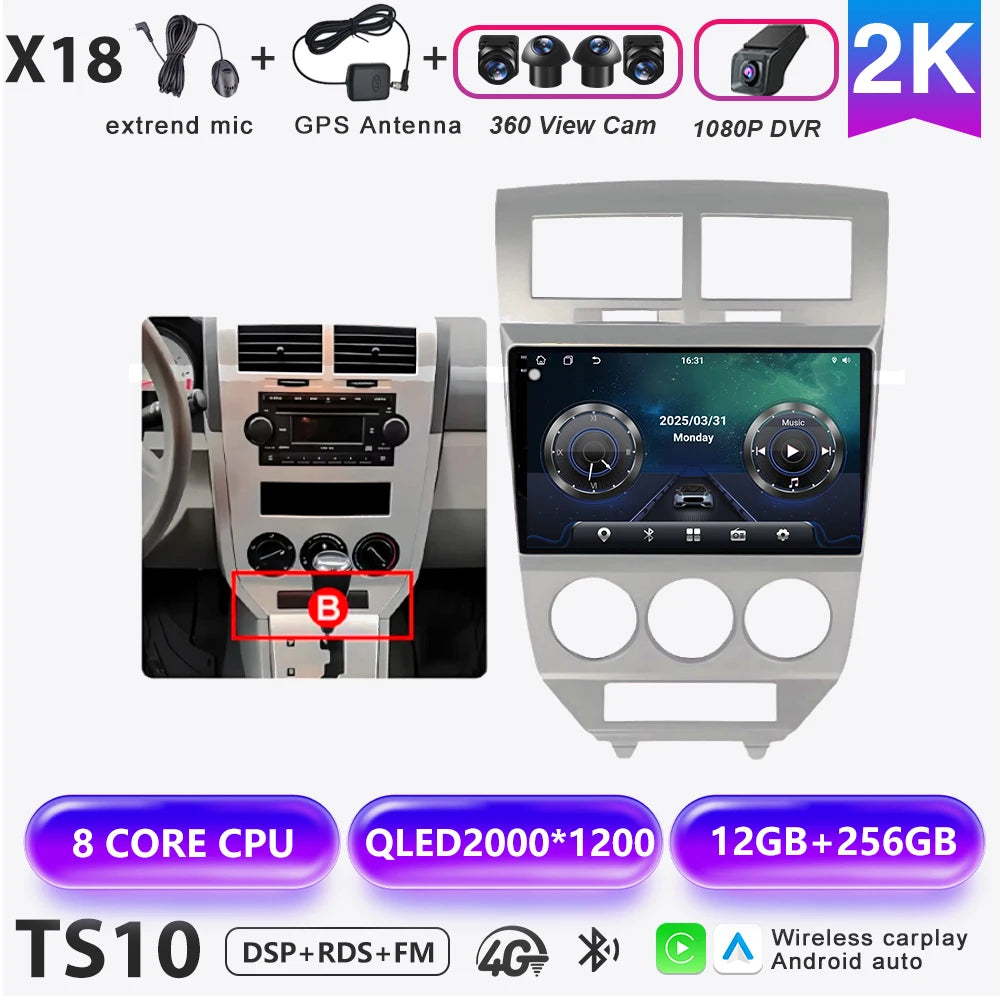 Car Stereo with Apple CarPlay & Android Auto, Compatible with Dodge Caliber & Jeep Compass MK