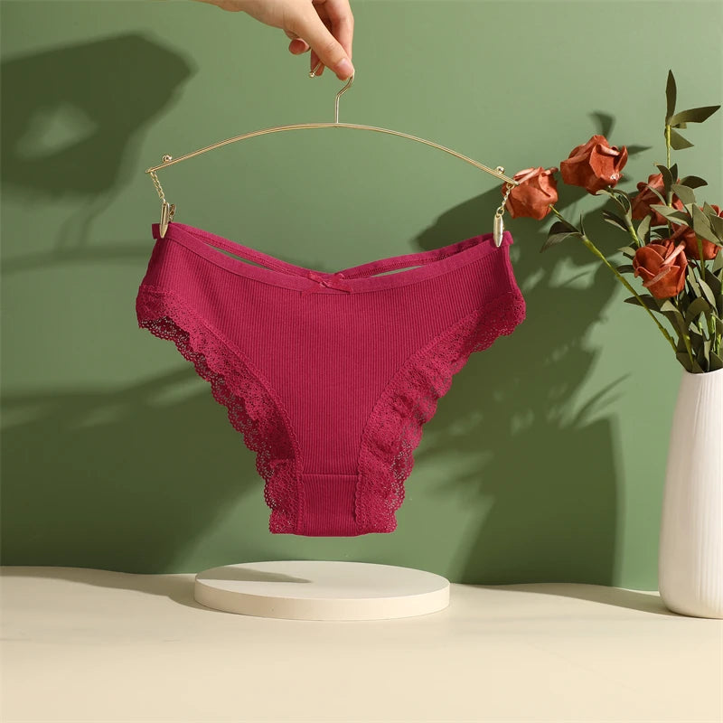 2PCS Cotton Panties for Women Sexy Lace Brazilian Briefs Female Low-Waist Cross Webbing Underpants Stretch Breathable Intimates