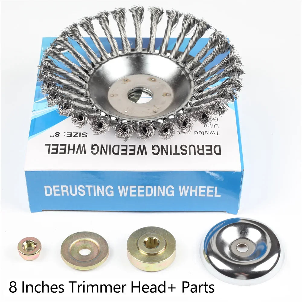 Upgraded 6/8 inch weed brush cutter head lawn mower universal lawn mower head wire wheel brush garden trimmer head
