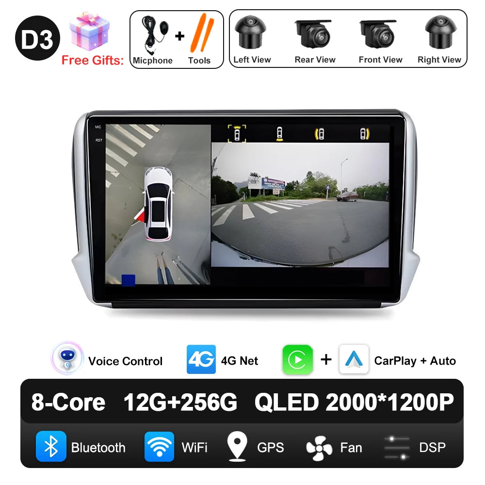 Car Stereo with Apple CarPlay & Android Auto, Compatible with Peugeot 2008 & 208 (2012-2018)