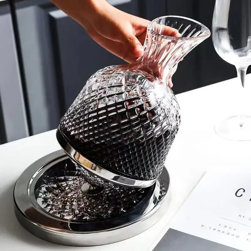 High end crystal glass 360 degree rotating decanter drum 1500ml decanter wine dispenser inflator mirror kettle decoration