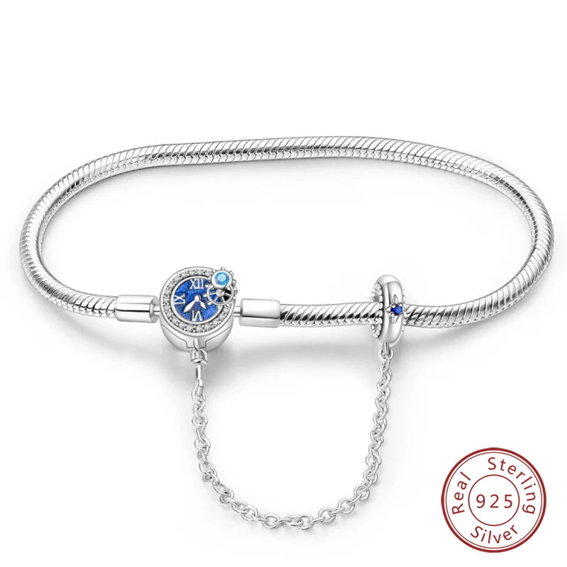 925 Sterling Silver Charm Bracelet – Star Moon Sun Four Leaf Clover Zircon | DIY Birthday Gift for Women (17-20cm)