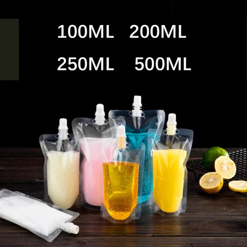 100ml-500ml Travel Drink Spout Pouches Transparent Plastic Bags Sealed Juice Storage Beverage  Ice Cold Drink Pouch Portable