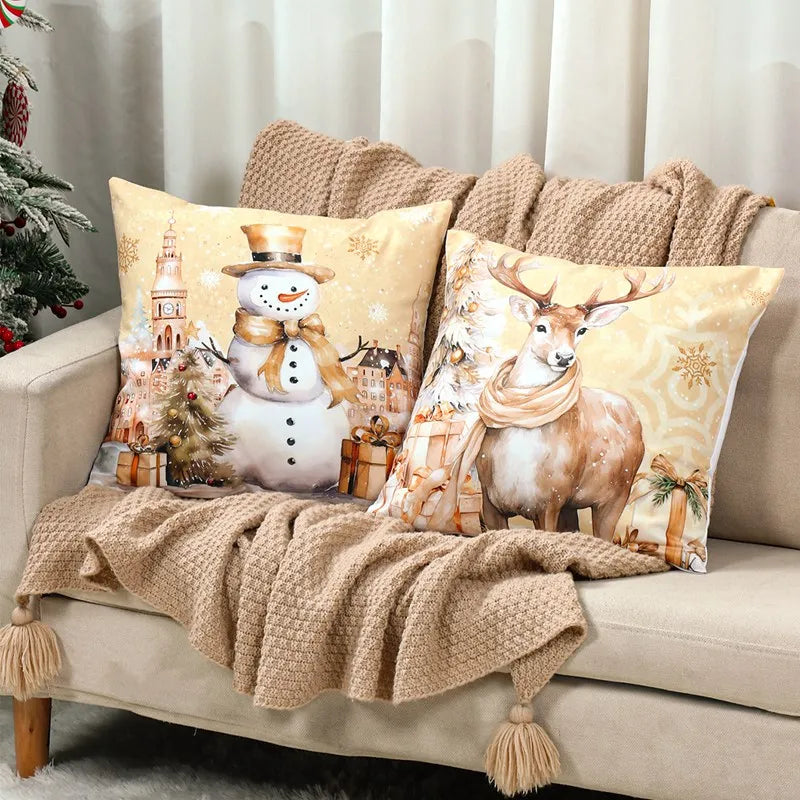 4pcs Merry Christmas Cushion Cover Home Decorations 2026 Christmas Ornament Pillow Case Xmas Navidad Gifts New Year Gifts 2026
