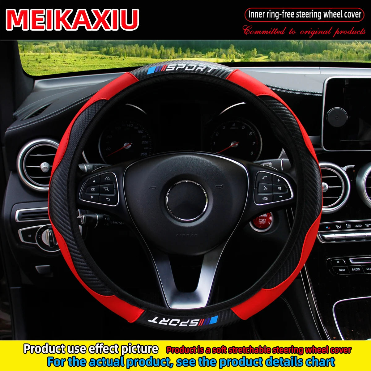 Carbon fiber leather SPORT car steering wheel cover without inner ring, car decoration, suitable for both men and women