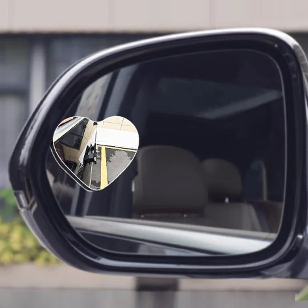 2PCS Adjustable Heart Shaped Car Reversing Aid Rearview Convex Mirror Car Blind Spot Rearview Mirror 360 Degree