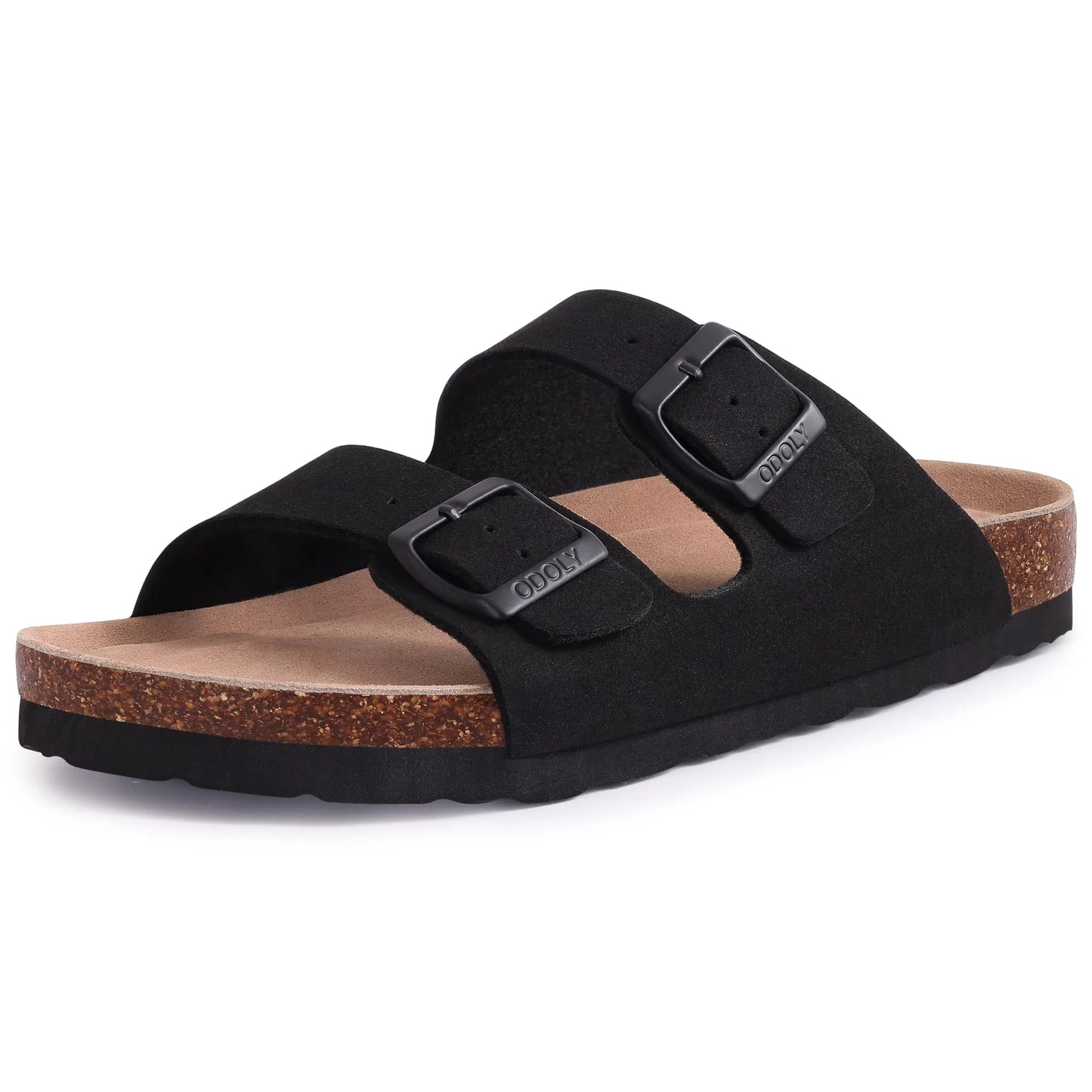 Crestar Women Cork Footbed Slippers Summer Couple Adjustable Double Buckles Flat Sandals Outdoor Cork Beach Slides With Open Toe