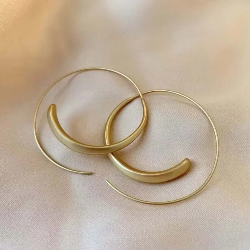 Big Circle Hoop Earrings — Gold Tone C-Shaped Statement Hoops
