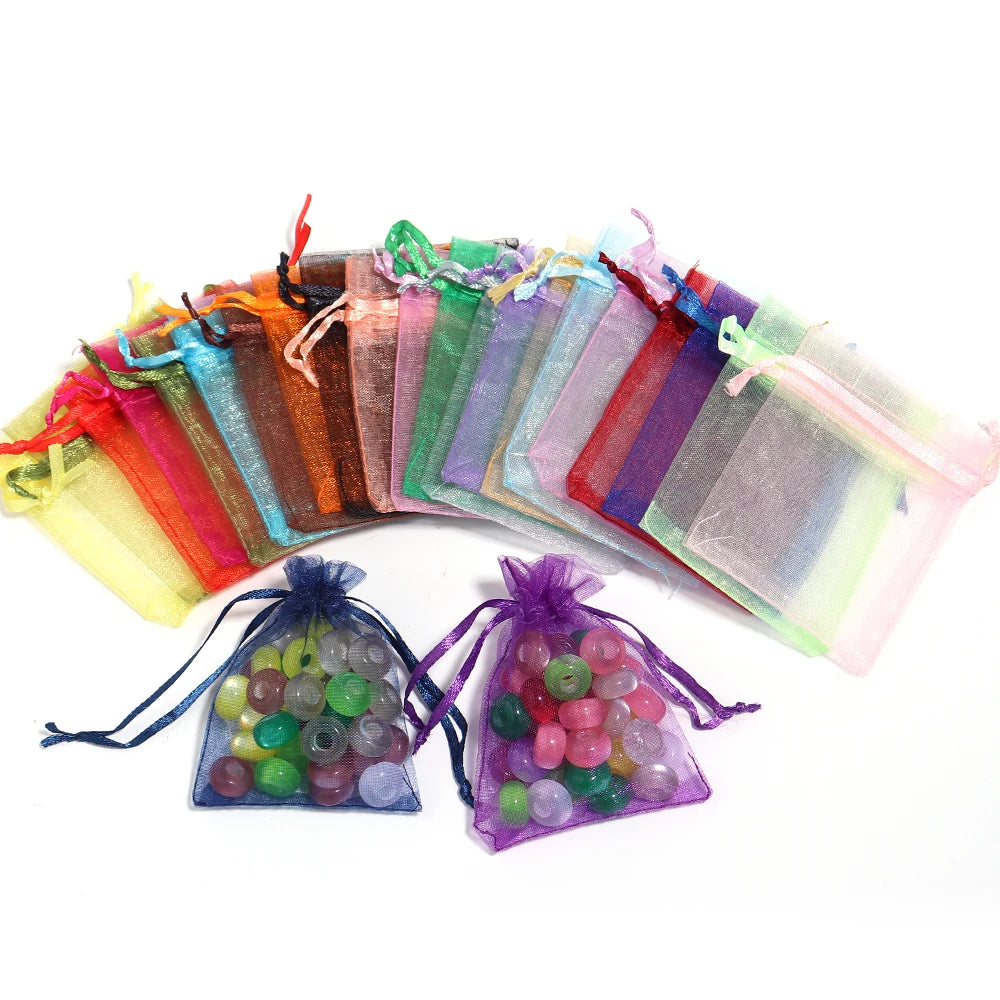 10pcs Organza Gift Bags – Sheer Tulle Mesh Pouches for Wedding Favors, Candy, Jewelry & Party Packaging | Solid Color
