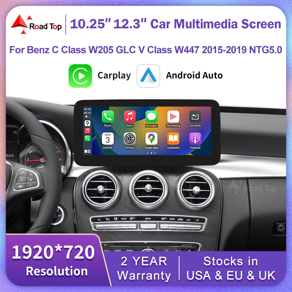 Wireless Carplay Linux Screen for Mercedes Benz W205 GLC A C V Class W447 CLA GLA 2026-2026 GPS With Android Auto Car Multimedia