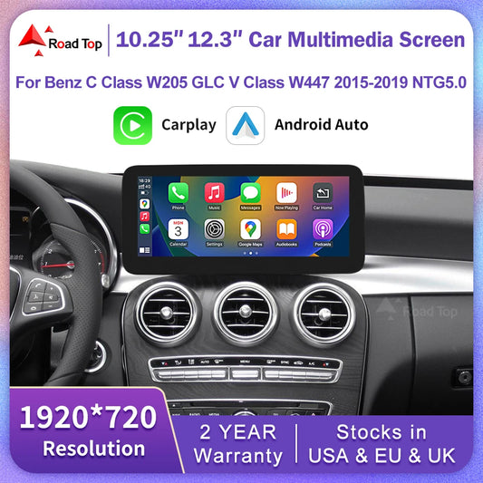 Wireless Carplay Linux Screen for Mercedes Benz W205 GLC A C V Class W447 CLA GLA 2026-2026 GPS With Android Auto Car Multimedia