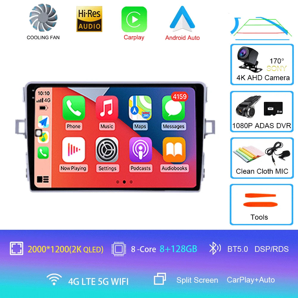 Android Car Stereo for Toyota Verso R20 (2010–2016) — CarPlay, Android Auto, GPS, 4G, RDS, DSP, IPS
