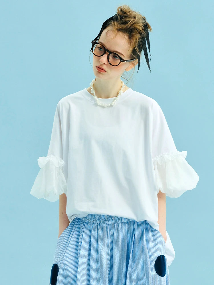 2025 imakokoni summer pure cotton casual loose fitting yarn design lantern sleeve top 255029+255030