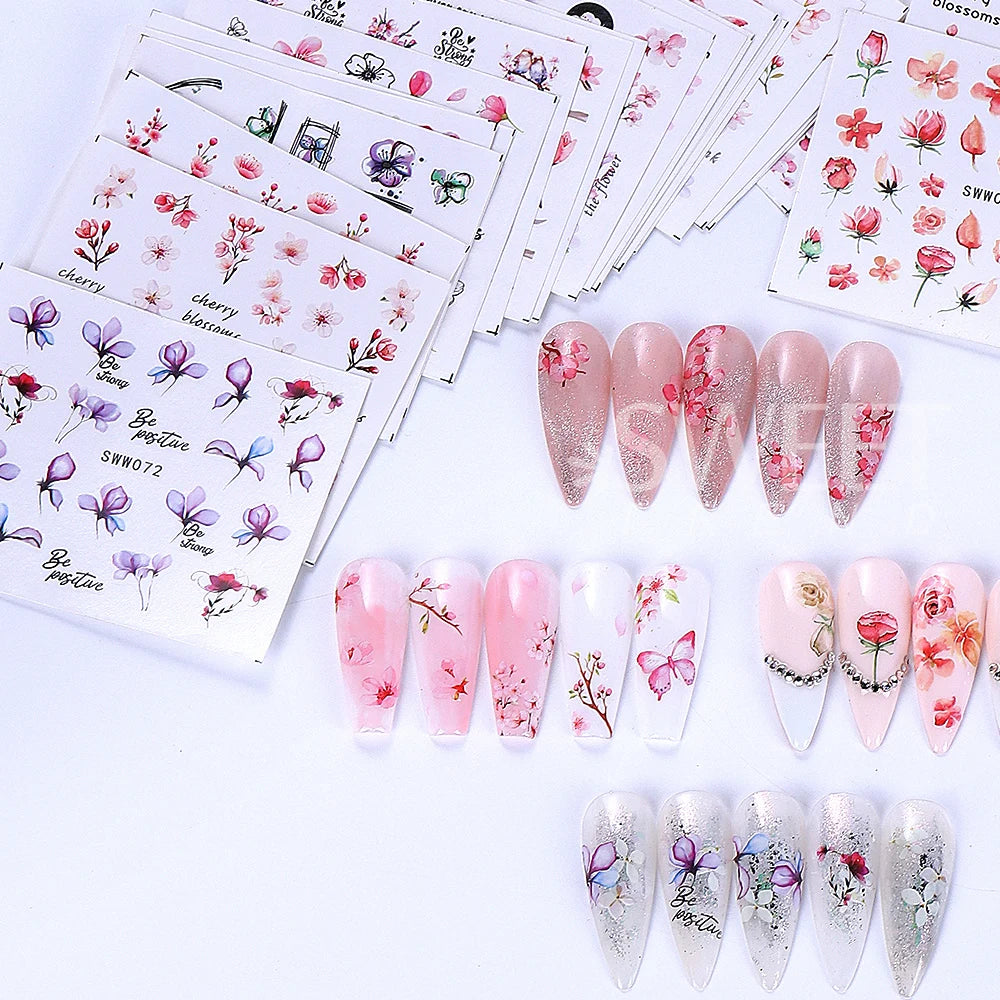 72pcs/set Autumn Christmas Nail Art Stickers Cartoon Animal Sakura Flowers Pumpkin Maple Nail Slider Water Decals Manicure Tips