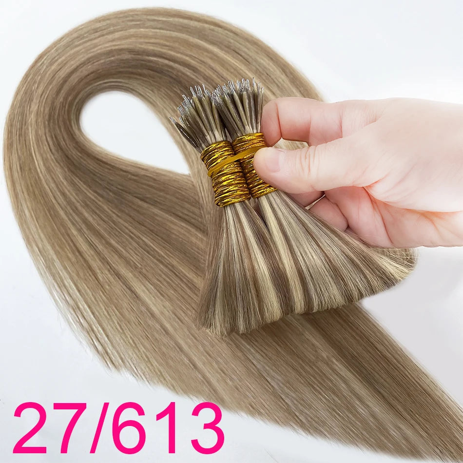 Straight Nano Rings Tip Hair Extension Ombre Natural Virgin 100% Human Hair Bulk Blonde Bundles Micro Beads Wholesale keratin