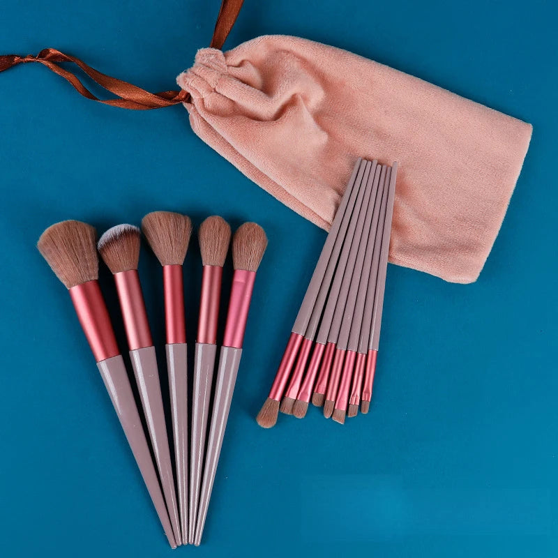 13-Piece Fluffy Makeup Brush Set for Face & Eyes