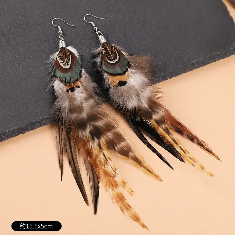 Unique Exaggerate Feather Earrings Creative Feathers Long Earrings Trendy Boho Big Earrings Jewelry Wholesale Custom Packaging