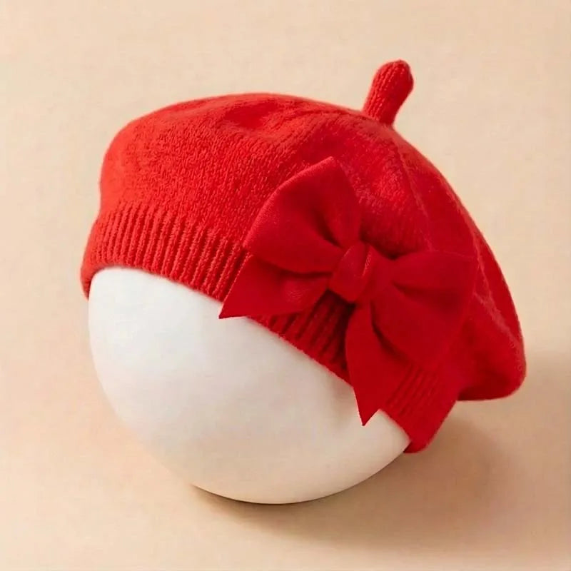 Baby Girl Knit Beret with Bow - Soft Infant Painter Hat - photo 7