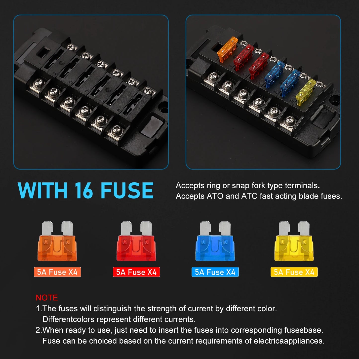 6/12 Way Car Boat Blade Fuse Box Block Holder LED Indicator 12V 32V Auto Marine Waterproof Power Distribution Panel Board