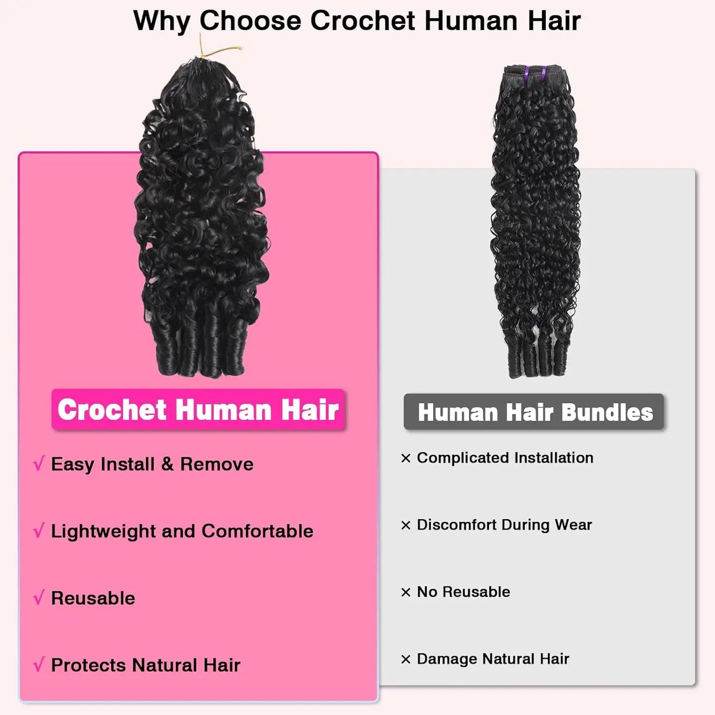 Burmese Curly Crochet Human Hair Pre Looped Deep Wave Human Hair Crochet Miracle Knots Feathered Human Crochet Hair Extensions