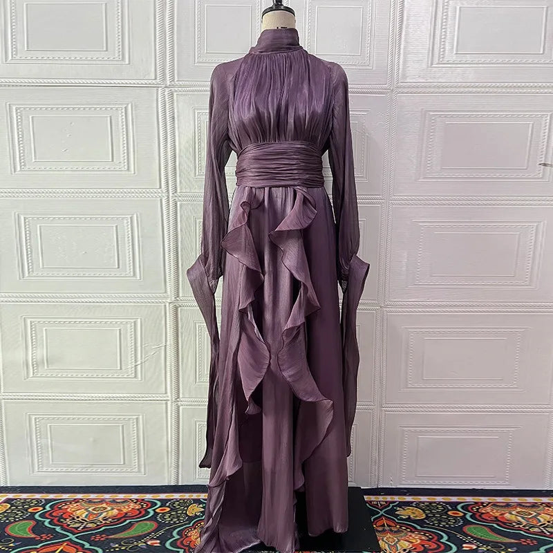 Eid Women Party Dress Muslim Abaya Ruffle Jalabiya Ramadan Long Dresses Autumn Vestidos Largos Arab Long Robe Morocco Kaftan