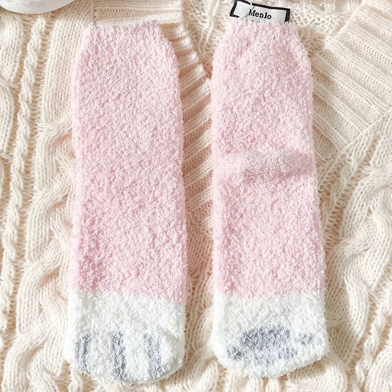 Women's Cat Paw Coral Velvet Socks