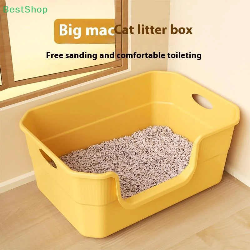 ♥Extra Large Cat Litter Box;Semi-Enclosed & Open Design, Anti-Splash Cat Toilet with High Sides