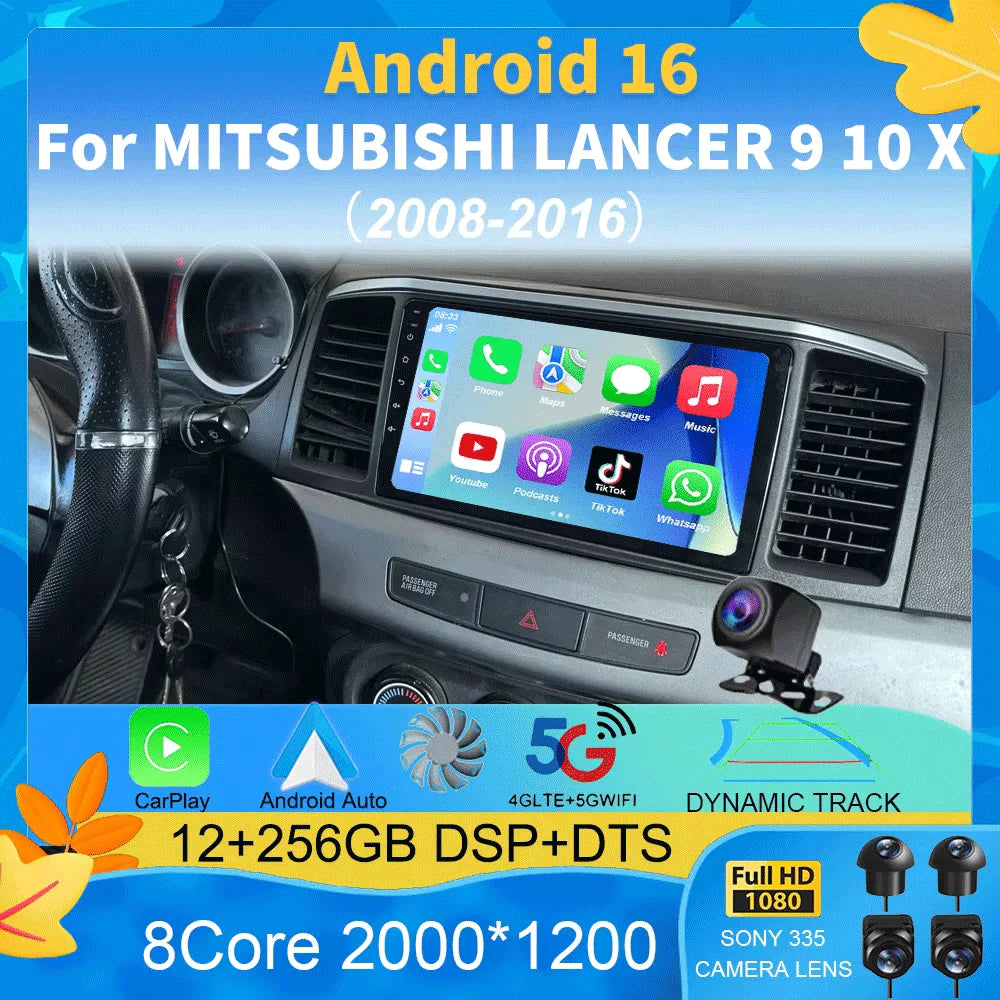Android 16 For MITSUBISHI LANCER 9 10 X 2008 - 2016 Car Radio video Player 9Inch Stereo Audio GPS Player Carplay Auto Screen