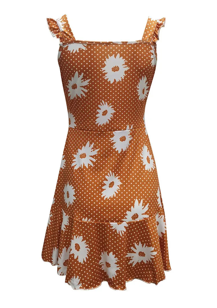 2026 Cross border New European and American Summer Printed Strap Dress Flower Dress Strap Dress Women