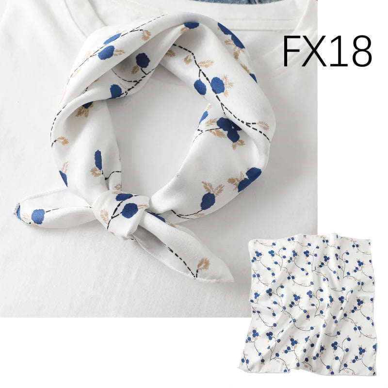 Women's Small Square Neckerchief - 50cm Retro Print Hair Scarf - photo 14