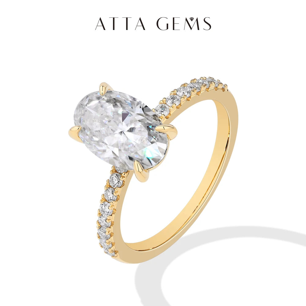ATTAGEMS Oval Cut 3.0CT All Moissanite Rings forWomen 925 Sterling Silver Gold Plated Engagement Ring Fine Jewelry Drop Shipping