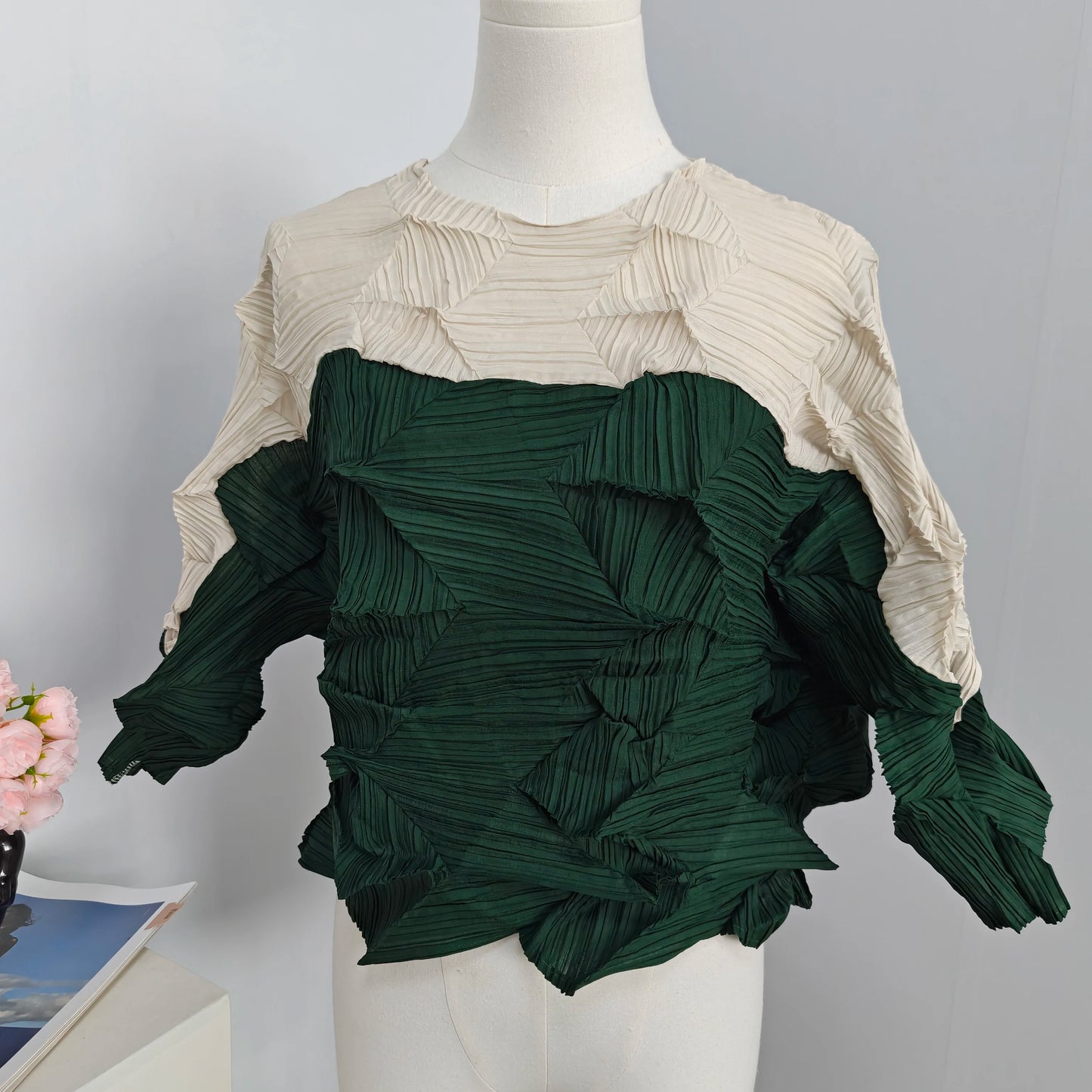 Miyake-Style Pleated T-Shirt - Women's Loose Round-Neck Summer Top
