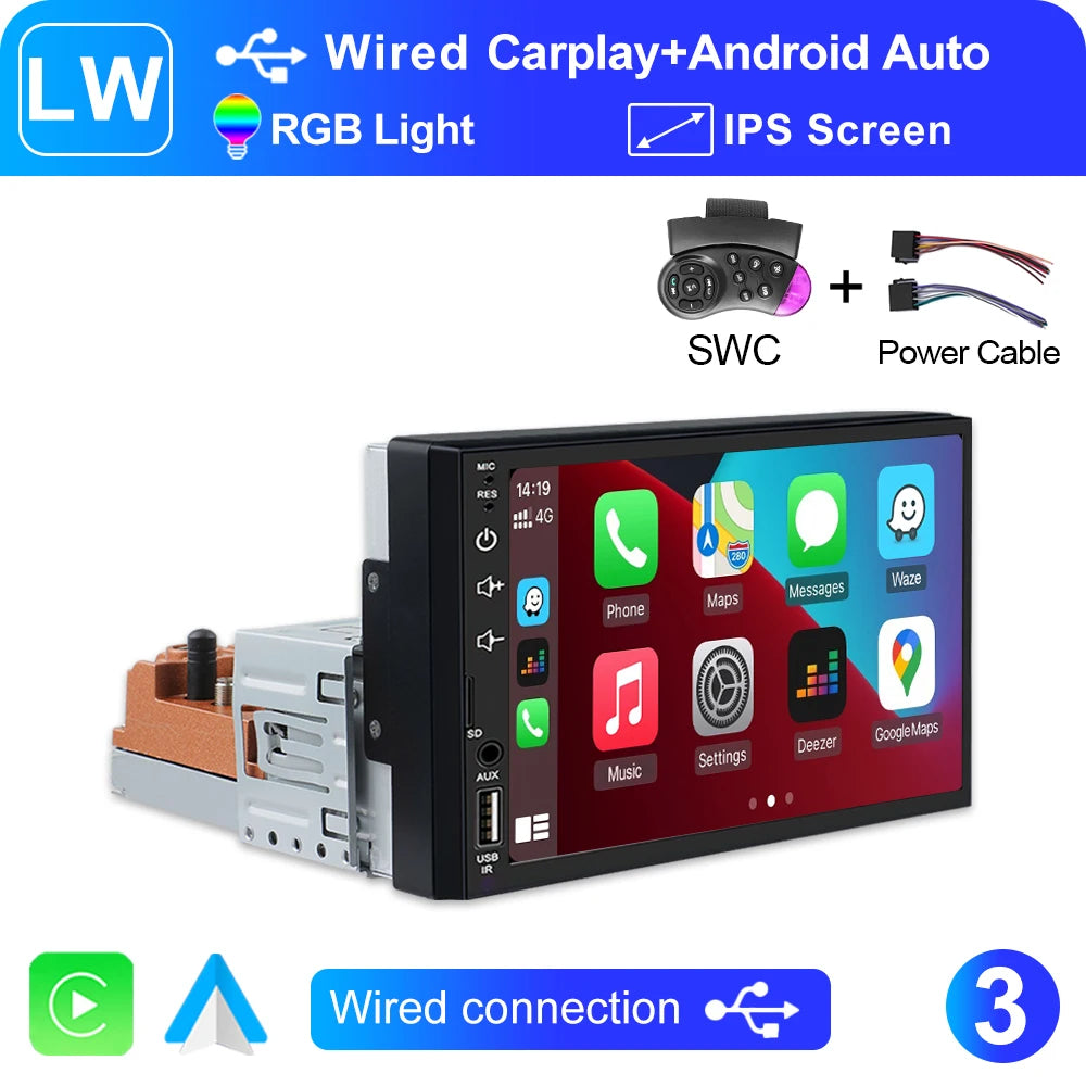 XIMA Universal 1 Din 7“ Car Radio  Carplay Android Auto Multimedia Player HD Touch Screen Input Bluetooth MirrorLink  Autoradio