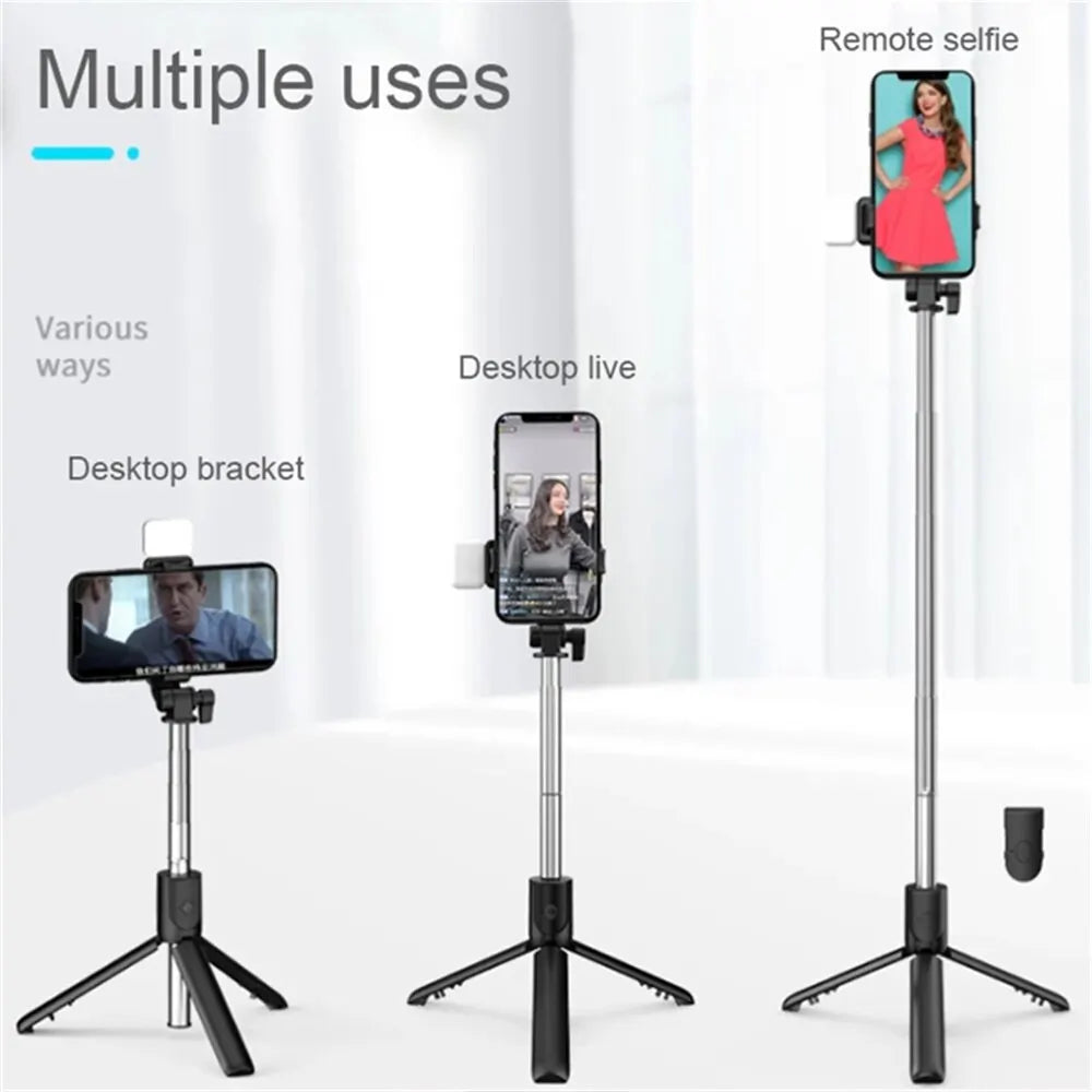 Portable Bluetooth Selfie Stick Tripod – Wireless Remote, Fill Light & Extendable Phone Stand