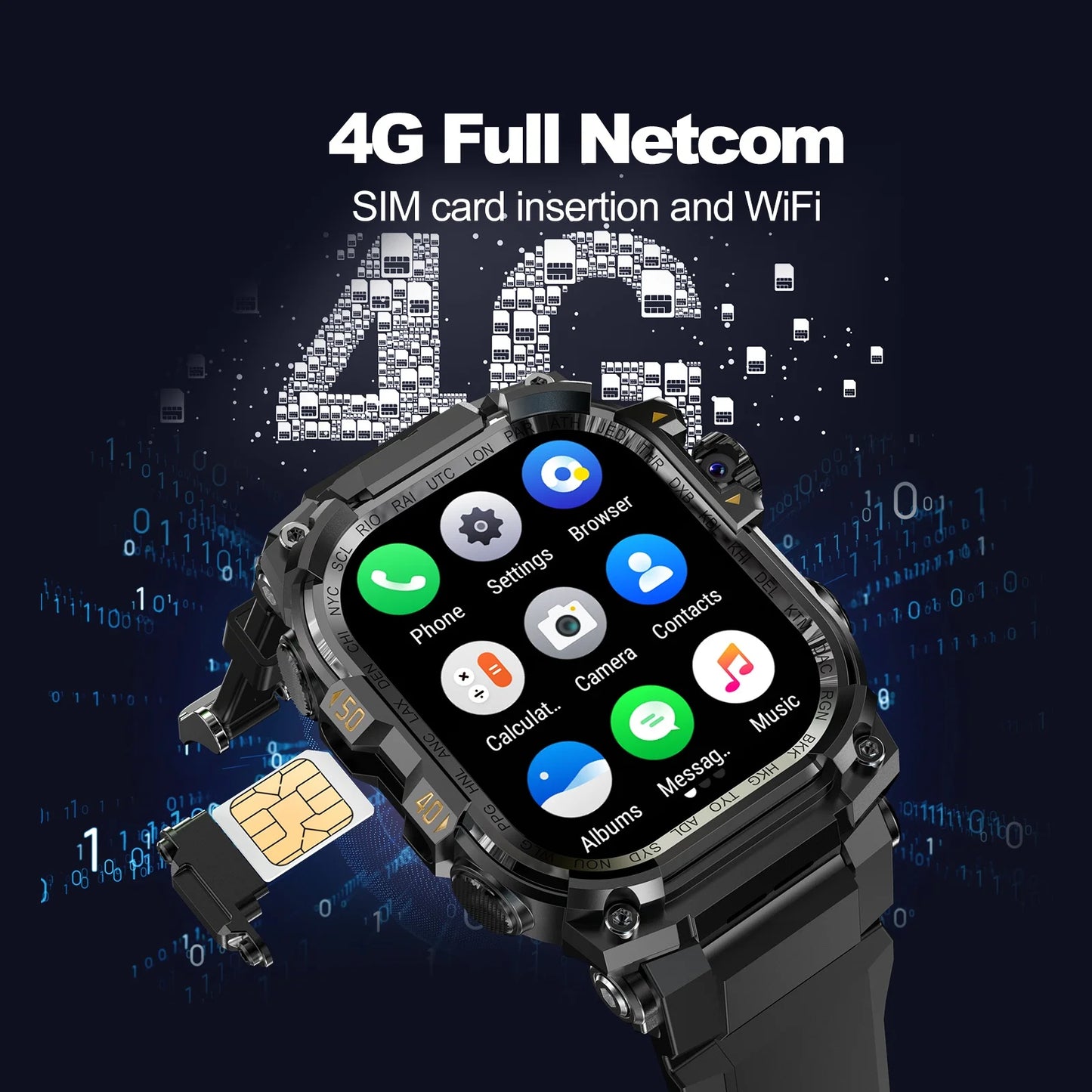 Q888 Smart Watch 4G SIM Full Network Android 10.0 OS GPS WiFi 2.06-inch Rotating Camera 32GB RAM 256GB Storage Latest Model