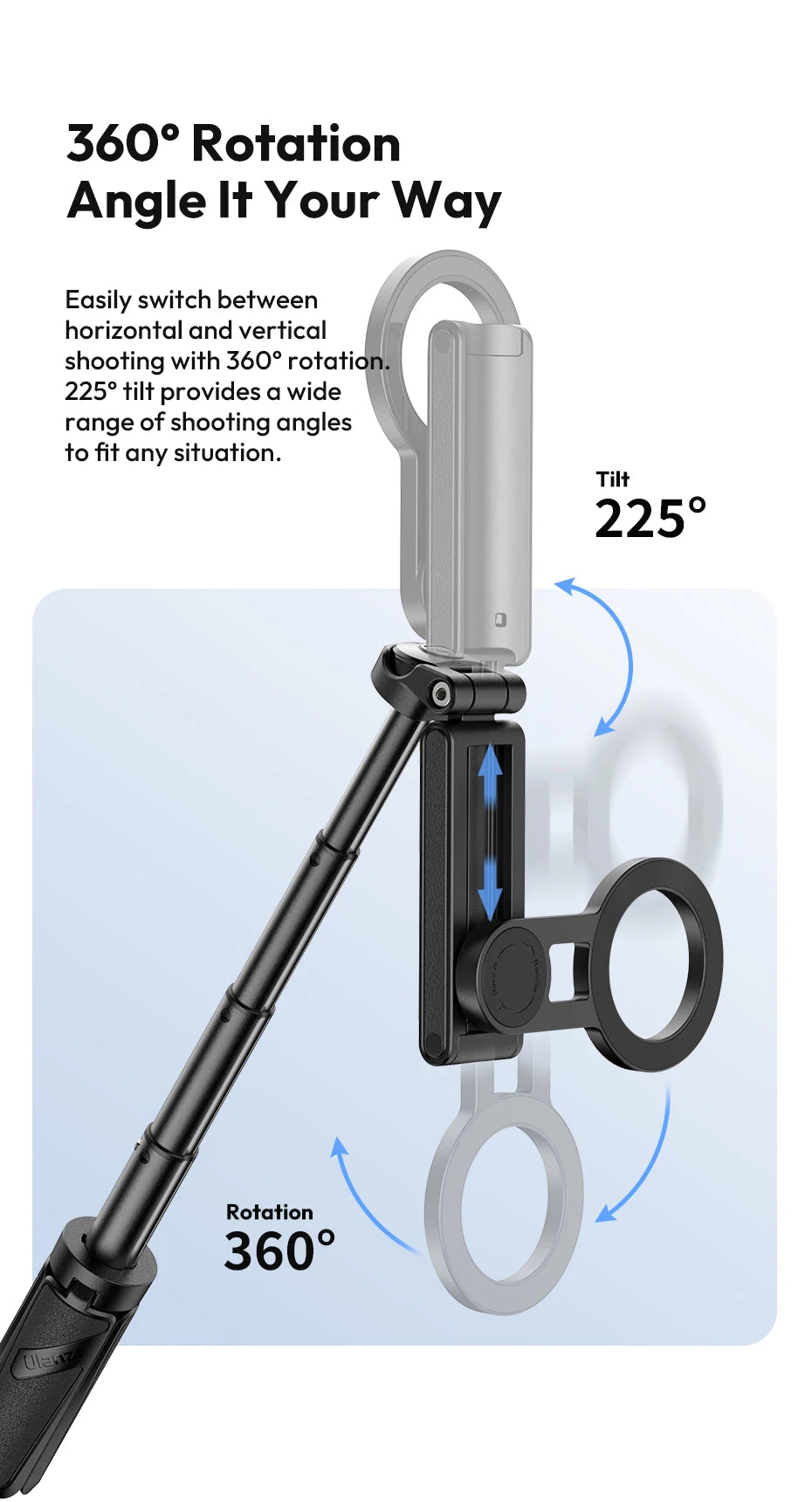 Ulanzi JJ03 Magnetic Phone Tripod Wireless Handle Selfie Stick Desktop Foot  Suitable iPhone 16/15/14/13 Pro Max