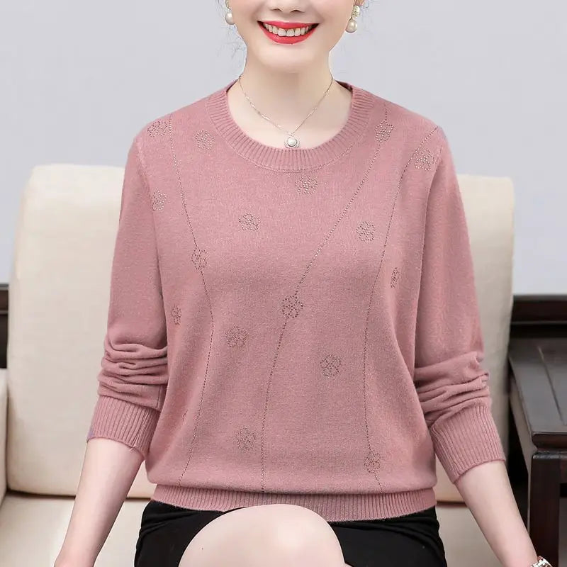 Sweater Women Trends 2025 Loose Long Sleeve Knitwear Tops Middle Aged Mother Pullover Blouse Spring Autumn Female Clothing
