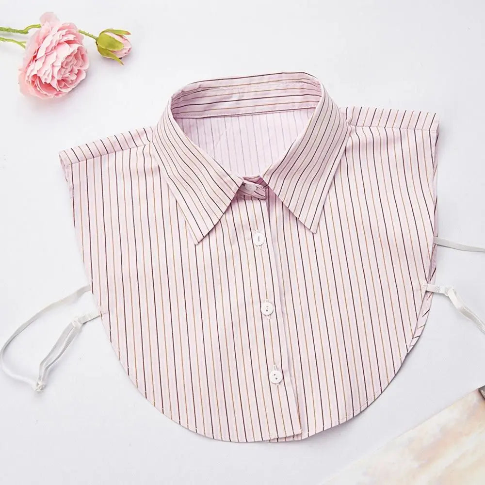 Fashion Cotton Stripes Fake Collar Vintage Classic Front Tie Casual Detachable False Blouse Collar for Women