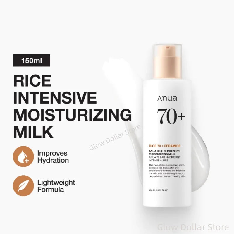 Korean Skincare Set ANUA Rice 70 Glow Milky Toner,Intensive Moisturizing Milk Lotion,Hydrating&Nourishing,Barrier Care 2pcs Sets