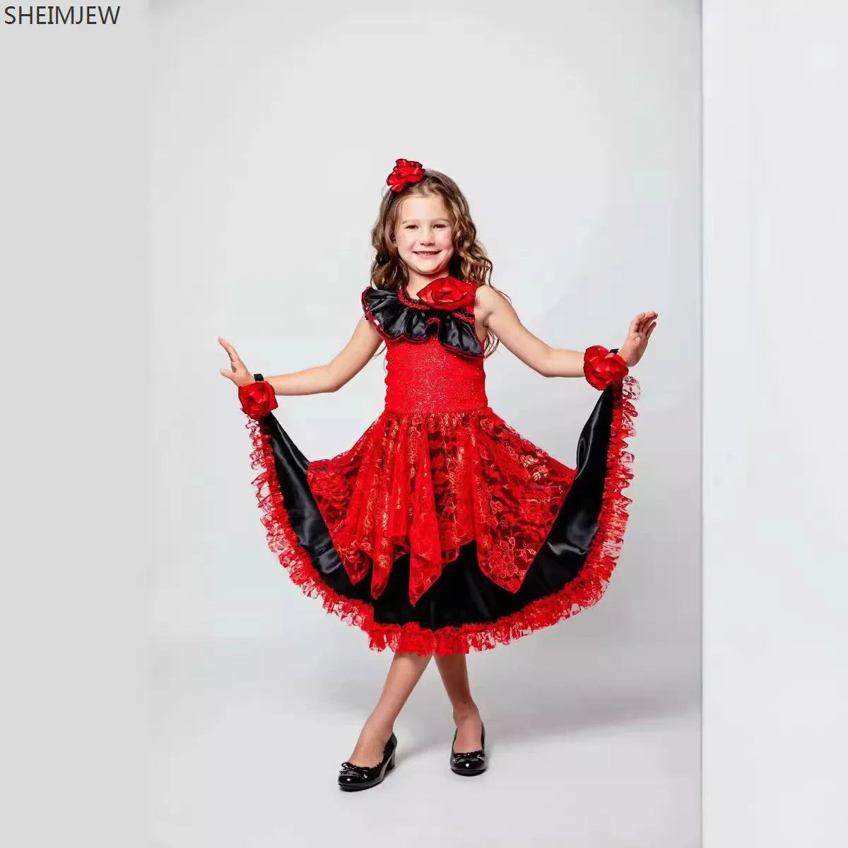 Girls Spanish flamenco dancer costume dress