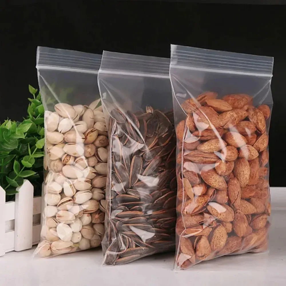 100/300PCS Transparent Zip Bags Food Jewelry Vacuum Storage Bag Plastic Thicken Reclosable Poly Bag Kitchen Organization Package