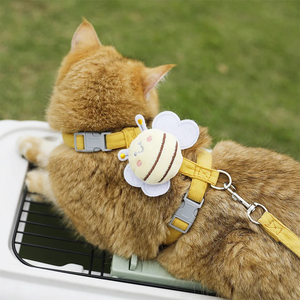 Cat Harness Leash for Cats Double Layer Adjustable Soft Vest Bee Medium Dog Harness for Walking Outdoor Comfortable Kitten Leash